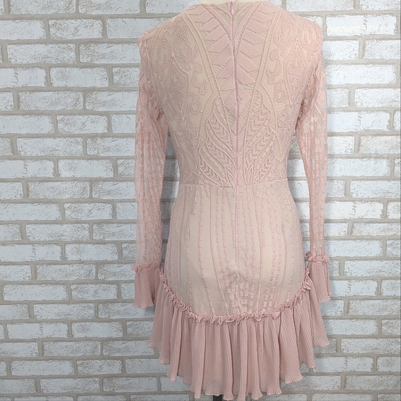 Saints + Secrets Small Dreamy Long Sleeve Blush Pink Ruffle Mini Dress - Picture 3 of 15